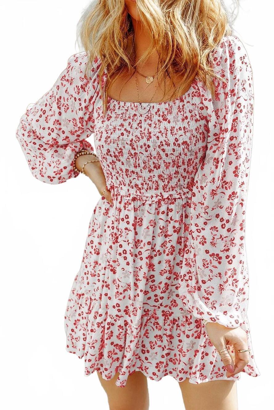 NEW TRENDSI meadow smocked mini dress in berry red